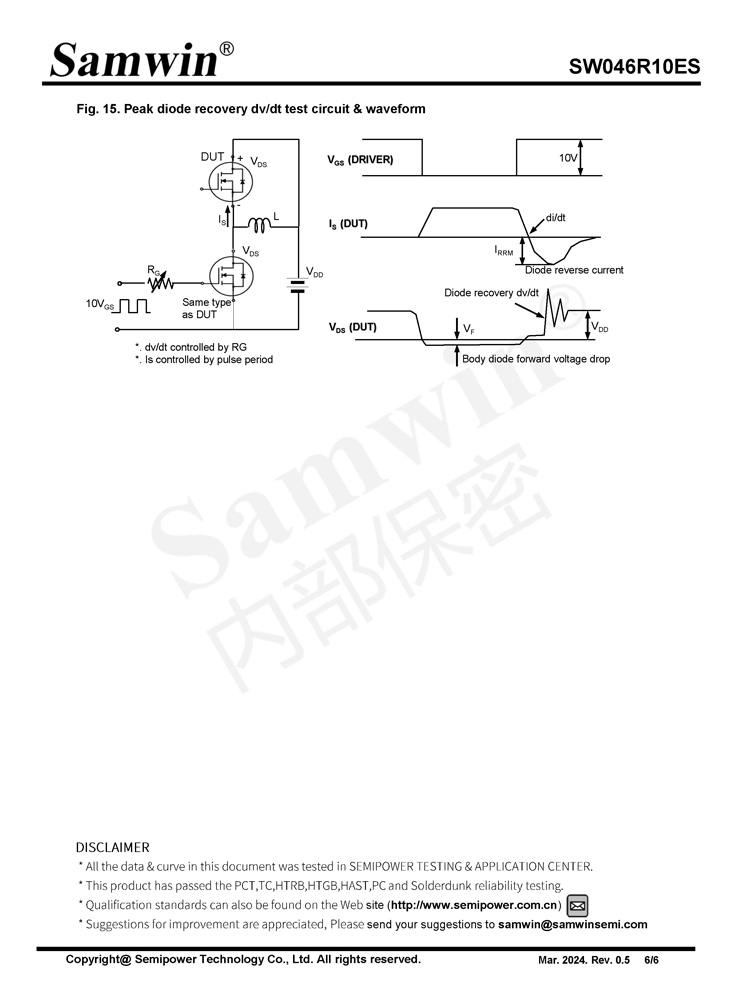 Samwin SW046R10ES N-channel Enhanced mode TO-220F MOSFET