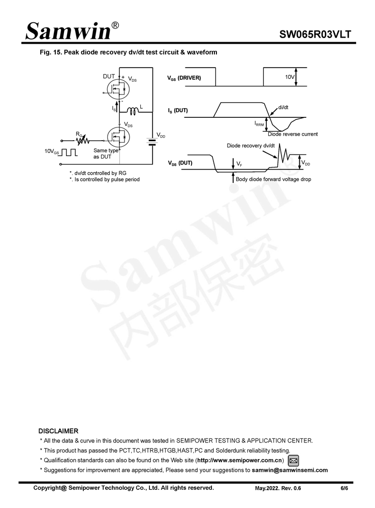 Samwin SW065R03VLT N-channel Enhanced mode DFN5*6 MOSFET