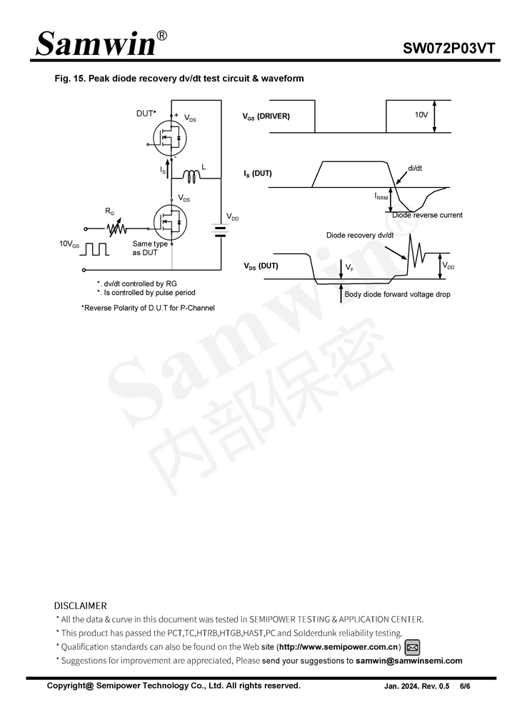 Samwin SW072P03VT P-channel Enhanced mode DFN3*3 MOSFET