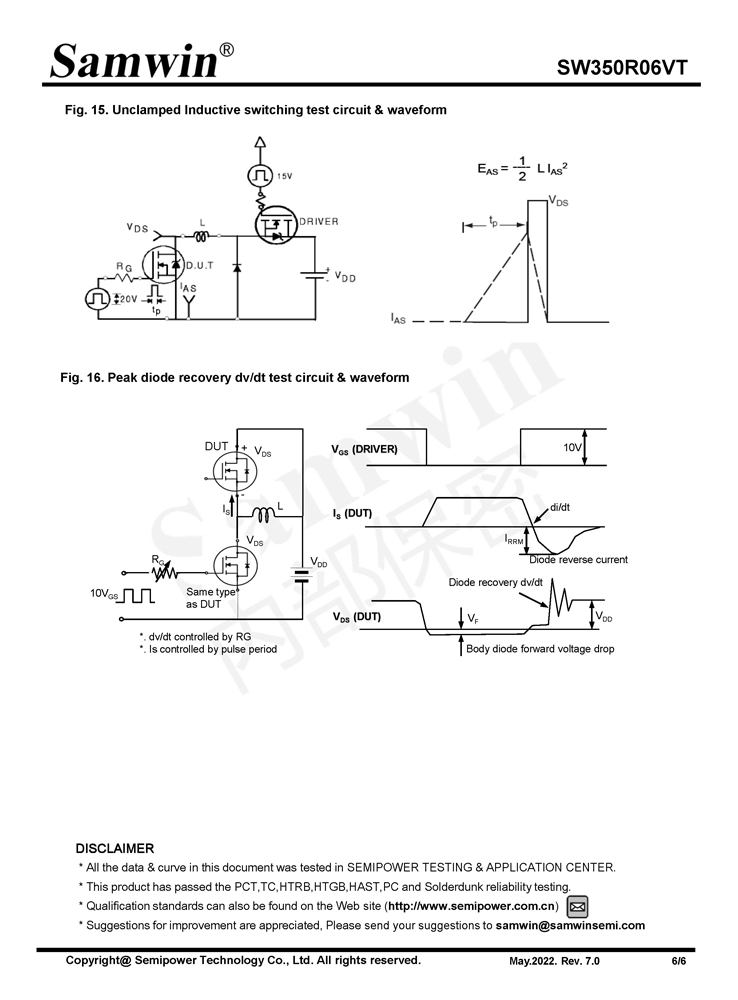 Samwin SW350R06VT N-channel Enhanced mode TO-251/TO-252 MOSFET