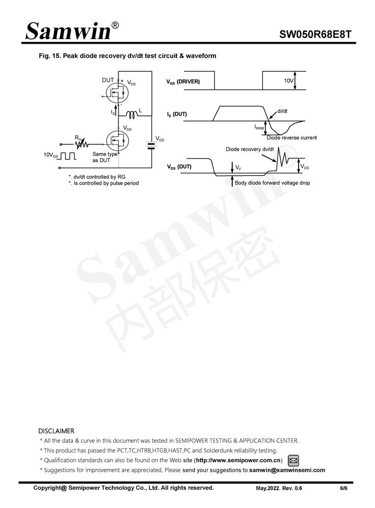 Samwin SW050R68E8T N-channel Enhanced mode TO-220 MOSFET