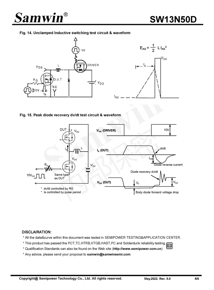 Samwin SW13N50D N-channel Enhancement mode TO-220F/TO-220 MOSFET