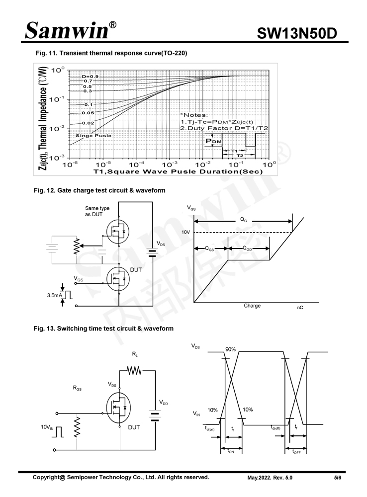 Samwin SW13N50D N-channel Enhancement mode TO-220F/TO-220 MOSFET