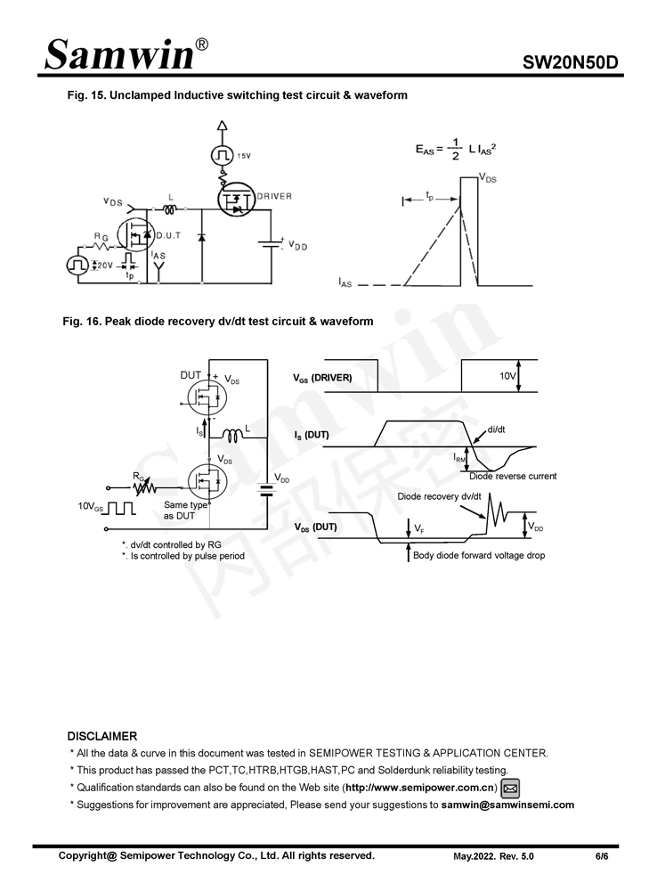 Samwin SW20N50D N-channel Enhanced mode TO-220F/TO-247 MOSFET