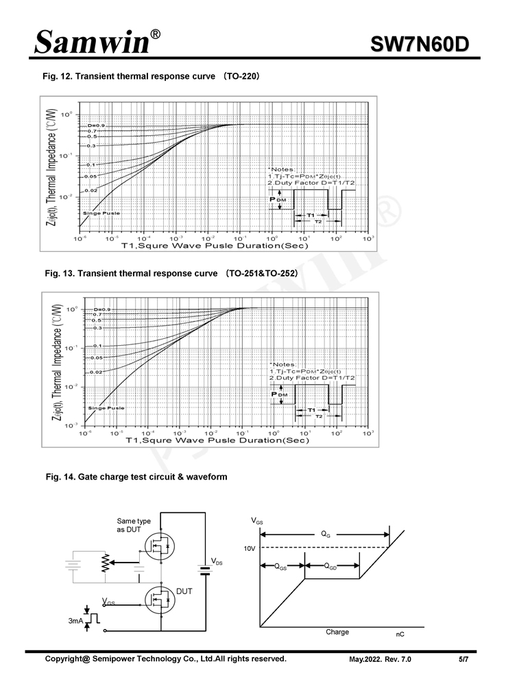 Samwin SW7N60D N-channel Enhancement mode TO-220F/TO-220/TO-251/TO-252 MOSFET