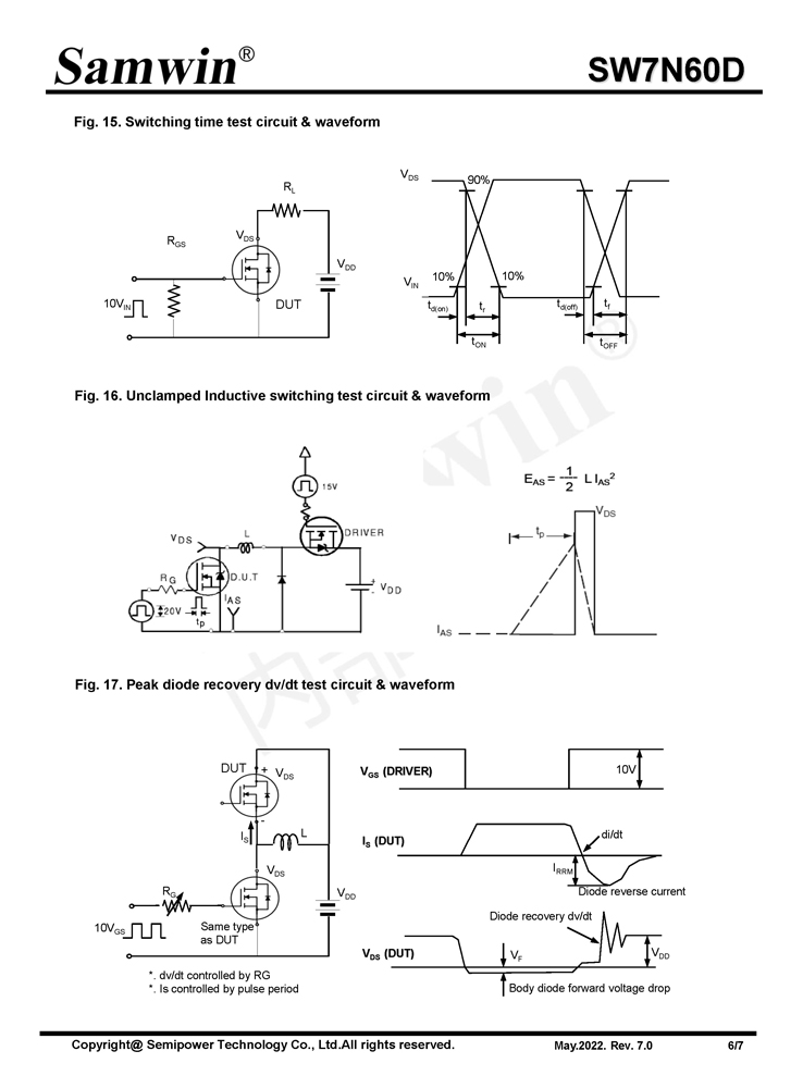 Samwin SW7N60D N-channel Enhancement mode TO-220F/TO-220/TO-251/TO-252 MOSFET