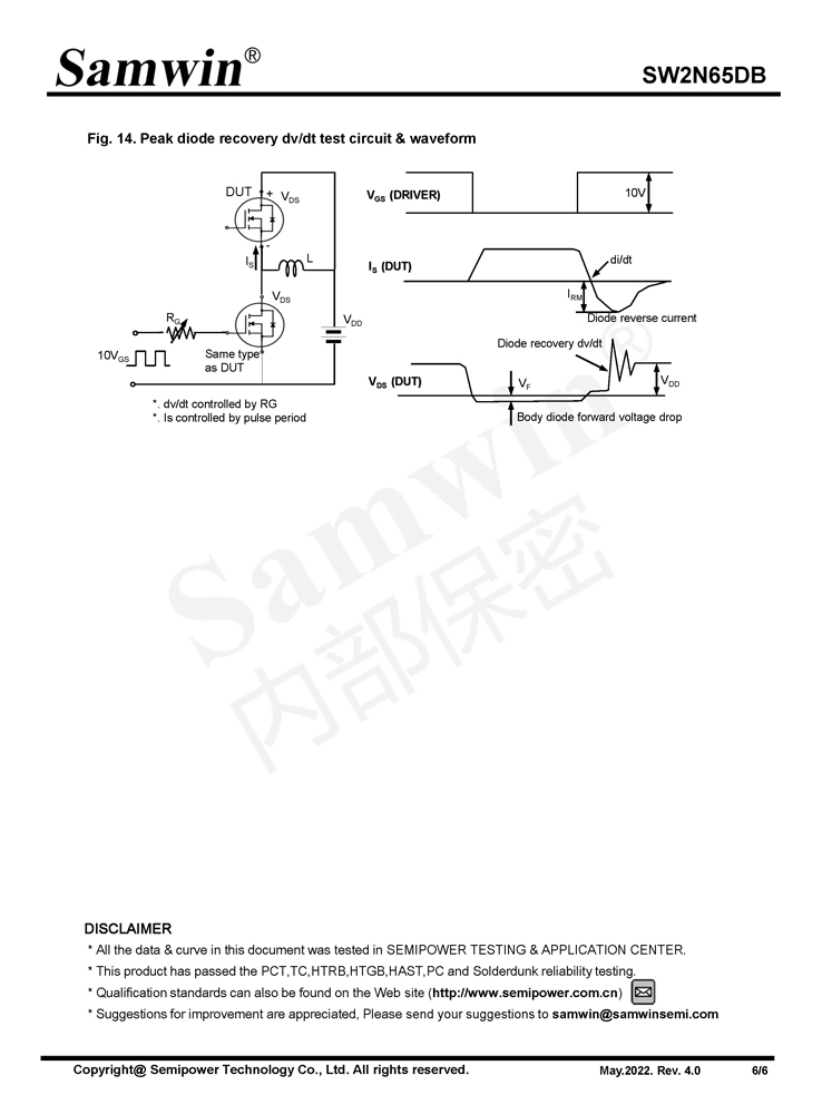 Samwin SW2N65DB N-channel Enhanced mode TO-220F MOSFET