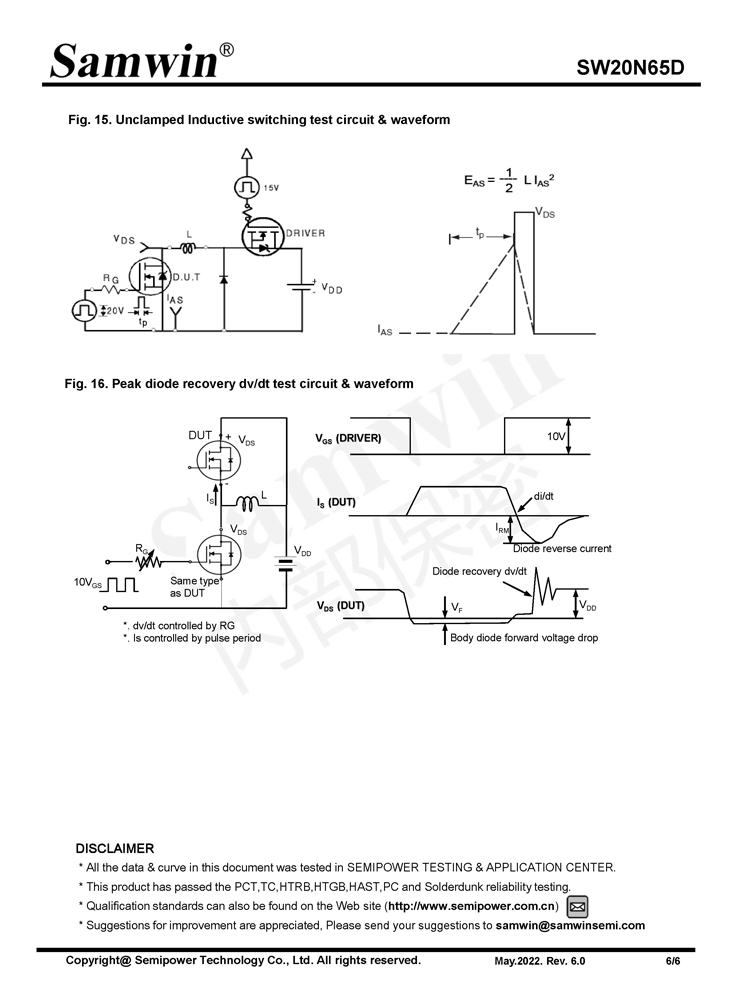 Samwin SW20N65D N-channel Enhanced mode TO-220F/TO-220FTN/TO-247 MOSFET