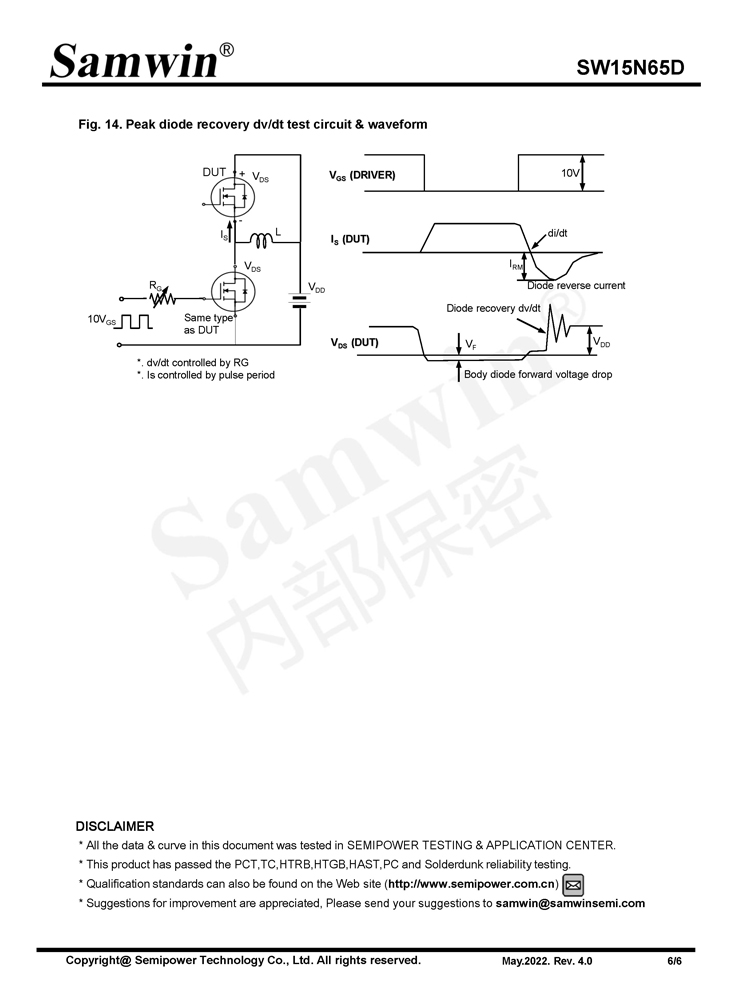 Samwin SW15N65D N-channel Enhanced mode TO-220F MOSFET