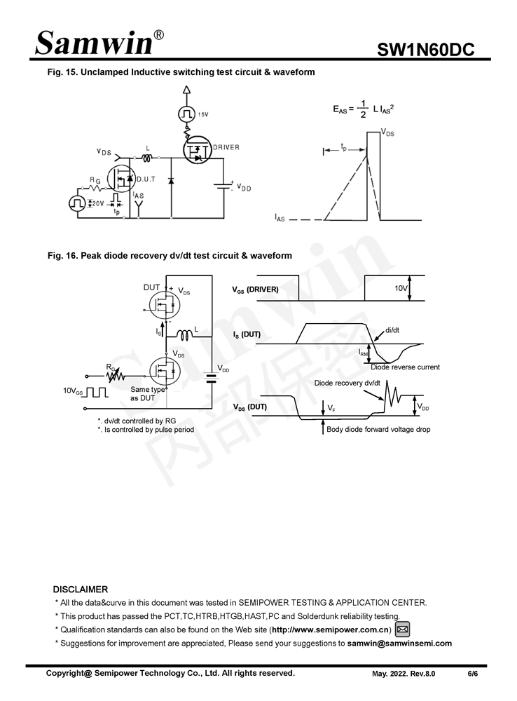 Samwin SW1N60DC N-channel Enhanced mode TO-252/SOT223 MOSFET