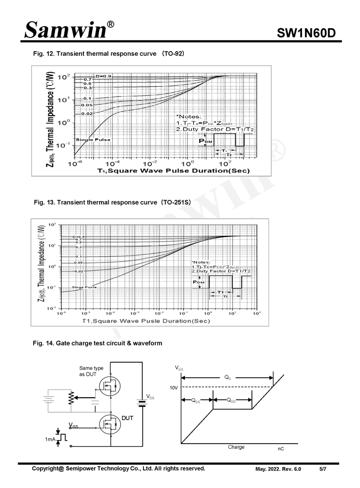 Samwin SW1N60D N-channel Enhanced TO-251/TO-92/TO251S MOSFET