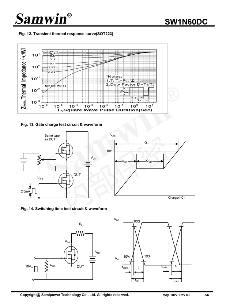 Samwin SW1N60DC N-channel Enhanced mode TO-252/SOT223 MOSFET