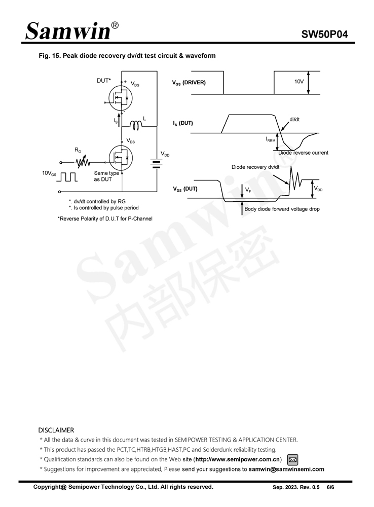 Samwin SW50P04 P-channel Enhanced mode TO-252 MOSFET