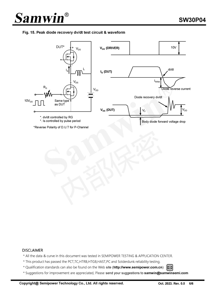 Samwin SW30P04 P-channel Enhanced mode TO-252 MOSFET