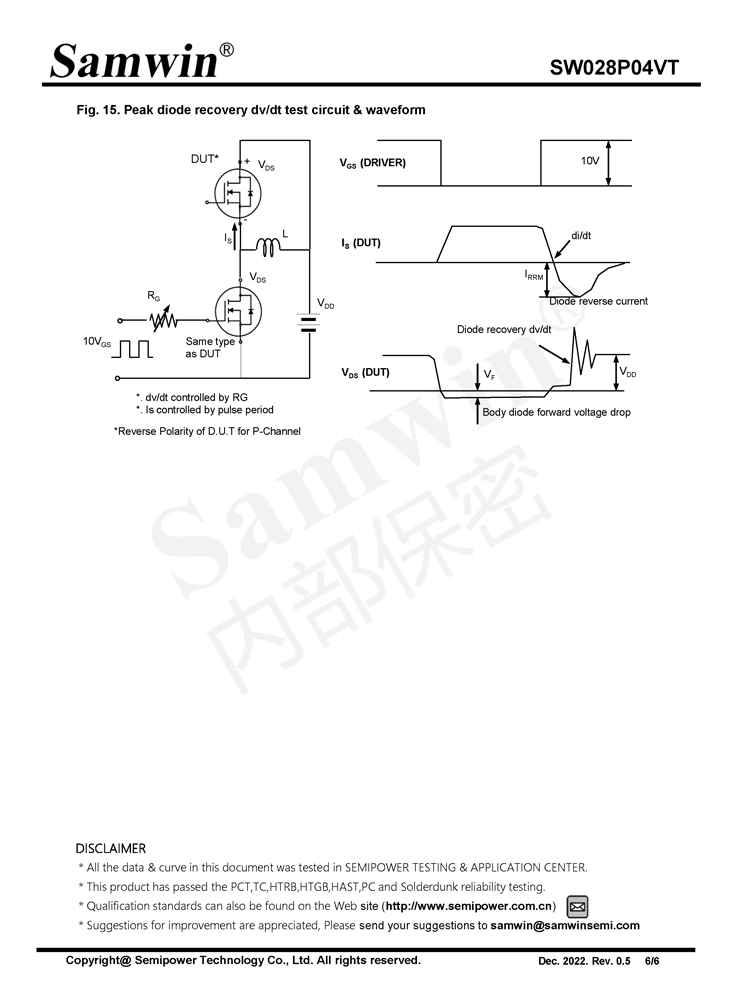 Samwin SW028P04VT P-channel Enhanced mode TO-252 MOSFET