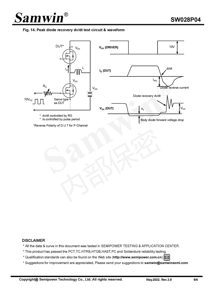 Samwin SW028P04 P-channel Enhanced mode SOP-8 MOSFET