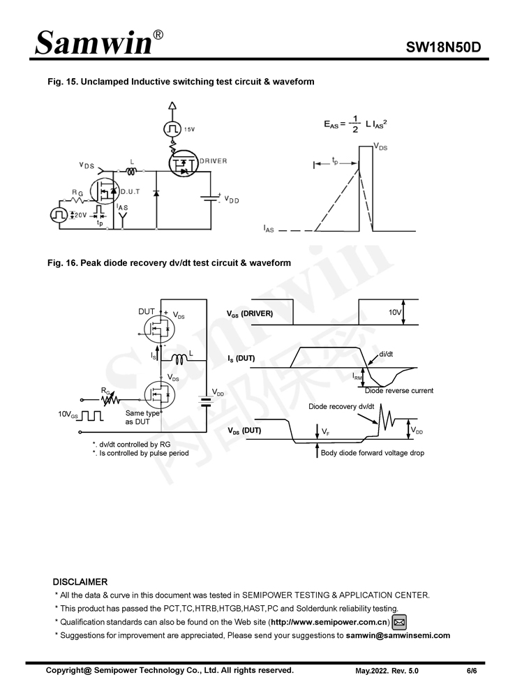 Samwin SW18N50D N-channel Enhanced mode TO-220F/TO-247 MOSFET