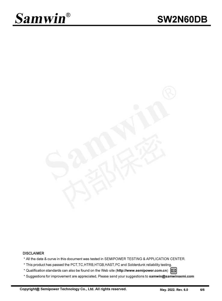 Samwin SW2N60DB N-channel Enhanced mode TO-220F MOSFET