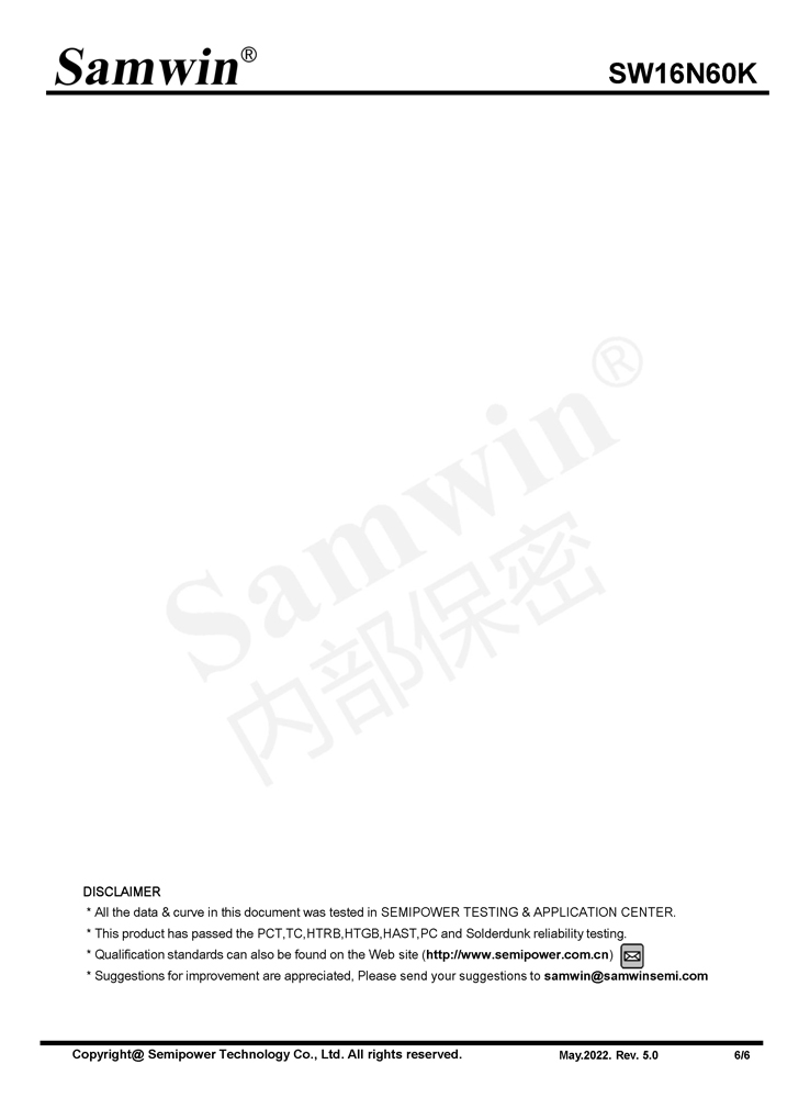 Samwin SW16N60K N-channel Enhanced mode TO-220F MOSFET