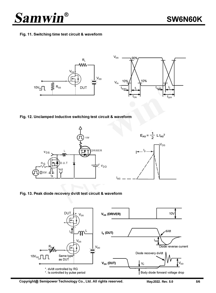 Samwin SW6N60K N-channel Enhanced mode TO-220F MOSFET