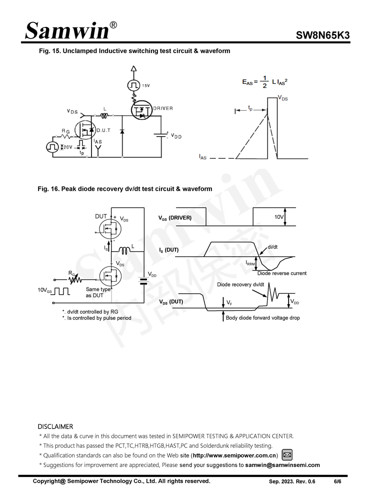 Samwin SW8N65K3 N-channel Enhanced mode TO-220F/TO-252 MOSFET