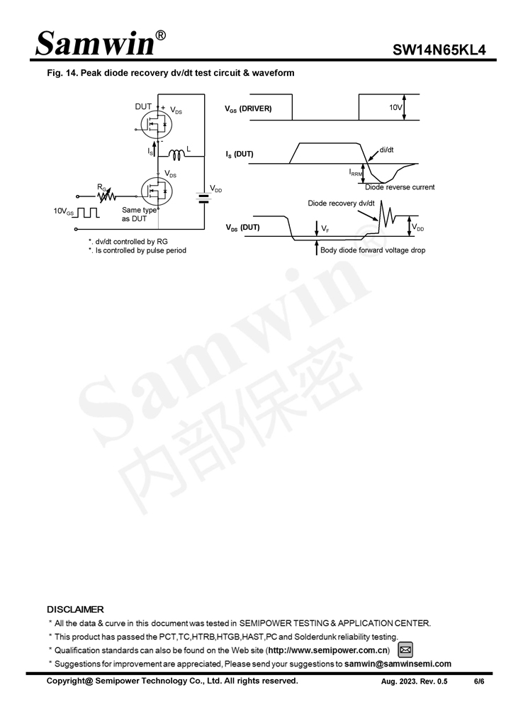 Samwin SW14N65KL4 N-channel Enhanced mode TO-252 MOSFET