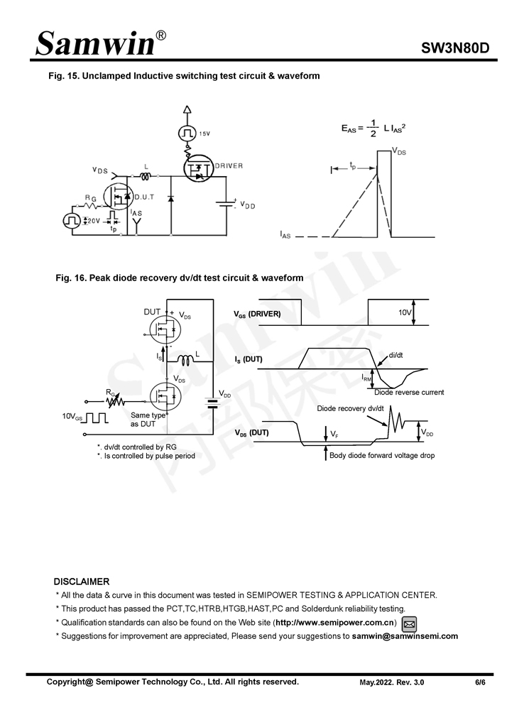 Samwin SW3N80D N-channel Enhanced mode TO-220F/TO-251N/TO-252 MOSFET