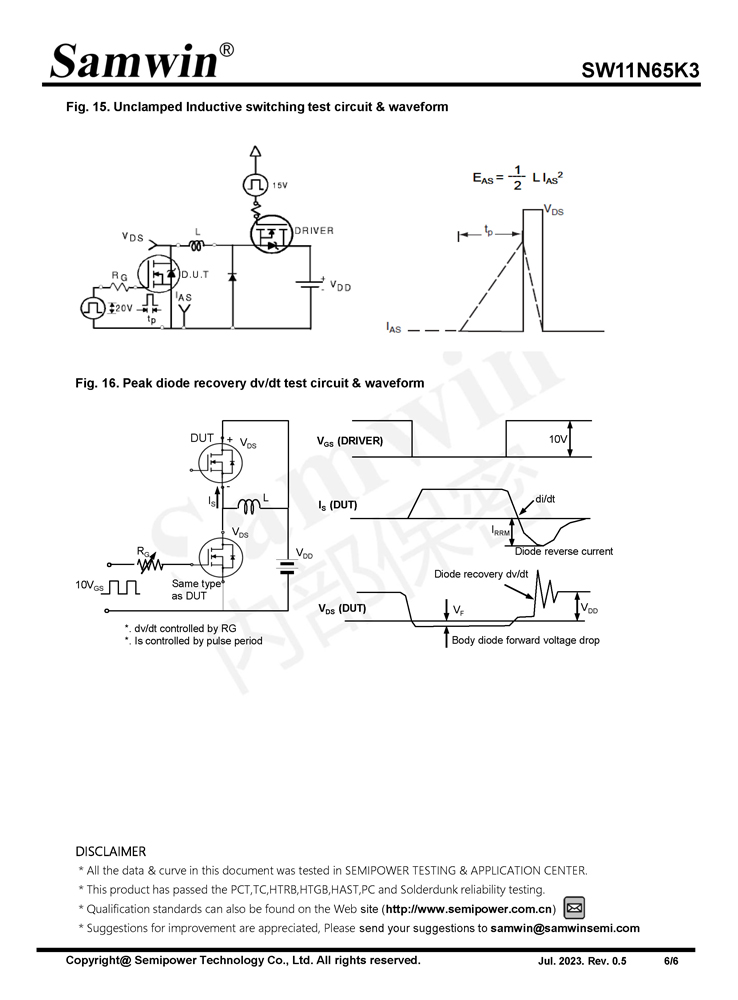 Samwin SW11N65K3 N-channel Enhanced mode TO-252/TO-220F MOSFET