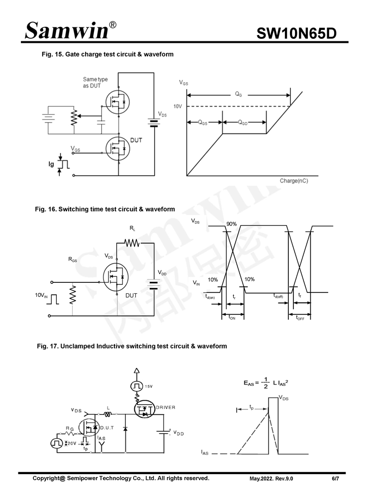 Samwin SW10N65D N-channel Enhanced mode TO-220F/TO-220SF/TO-220FT/TO-220/TO-262/TO-262N MOSFET