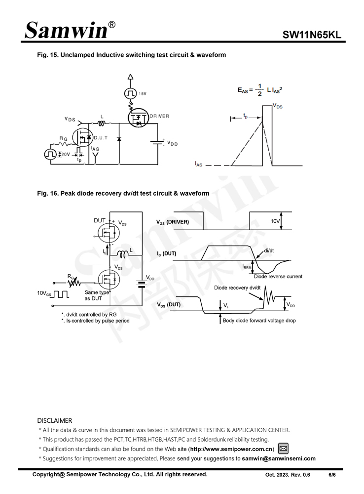 Samwin SW11N65KL N-channel Enhanced mode TO-220F/TO-220FT/TO-252 MOSFET