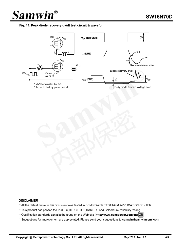 Samwin SW16N70D N-channel Enhanced mode TO-220F MOSFET