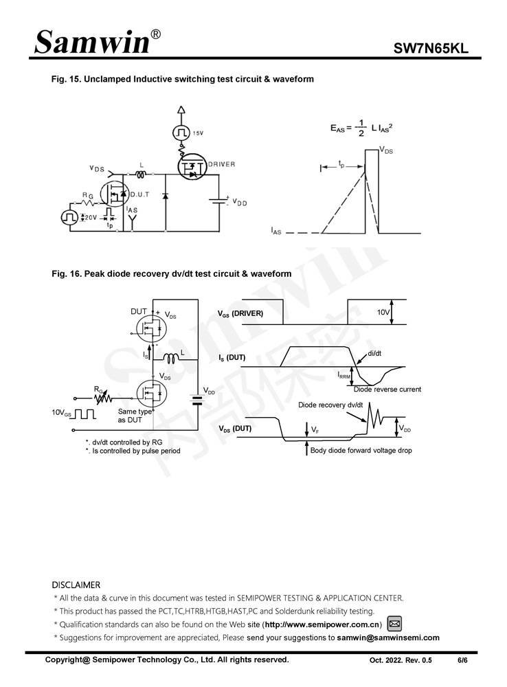 Samwin SW7N65KL N-channel Enhanced mode TO-220F/TO-252 MOSFET