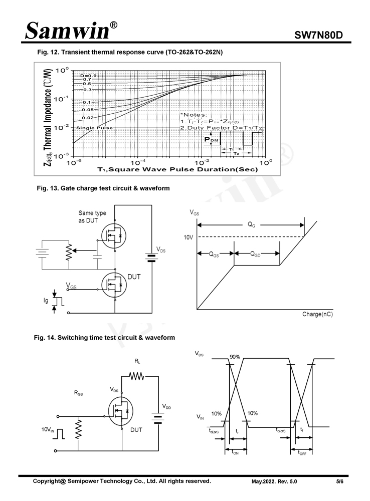 Samwin SW7N80D N-channel Enhanced mode TO-220F/TO-262/TO-262N MOSFET