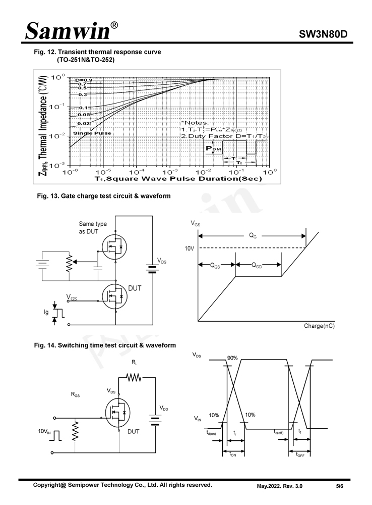 Samwin SW3N80D N-channel Enhanced mode TO-220F/TO-251N/TO-252 MOSFET