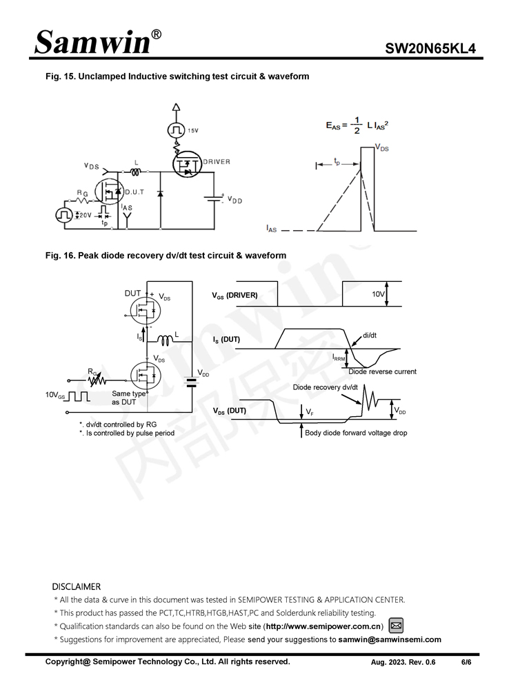 Samwin SW20N65KL4 N-channel Enhanced mode TO-252/TO-220F MOSFET