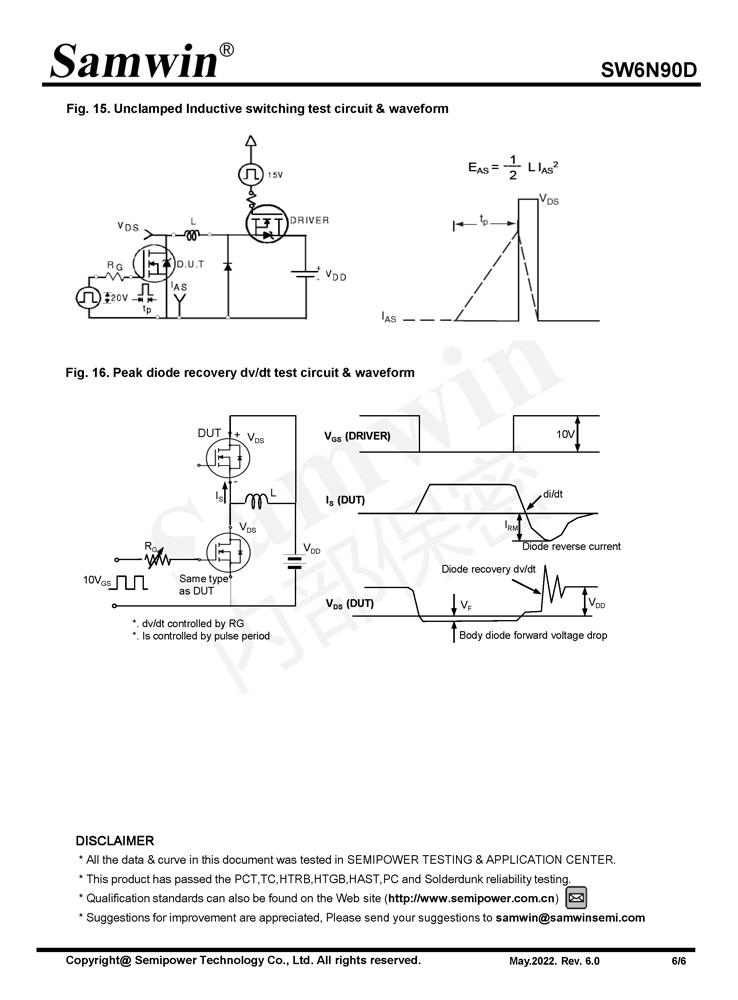 Samwin SW6N90D N-channel Enhanced mode TO-220F/TO-262N MOSFET