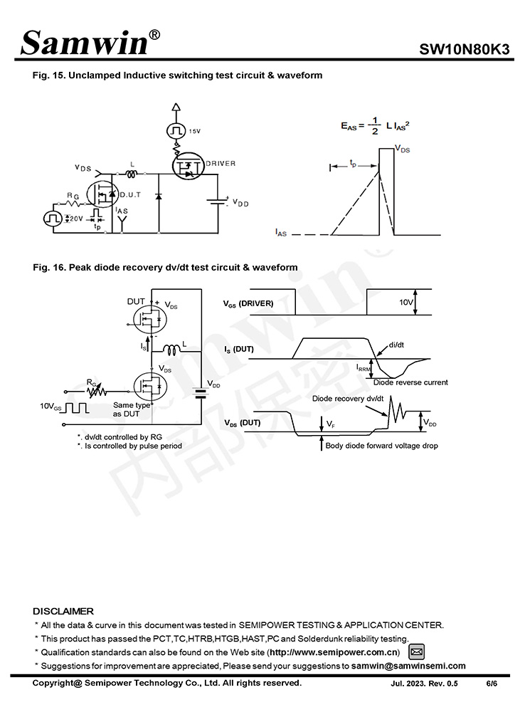 Samwin SW10N80K3 N-channel Enhanced mode TO-220F/TO-252 MOSFET