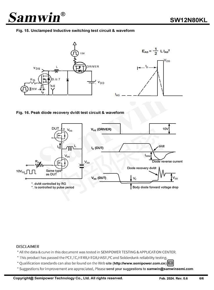 Samwin SW12N80KL N-channel Enhanced mode TO-220F/TO-252 MOSFET