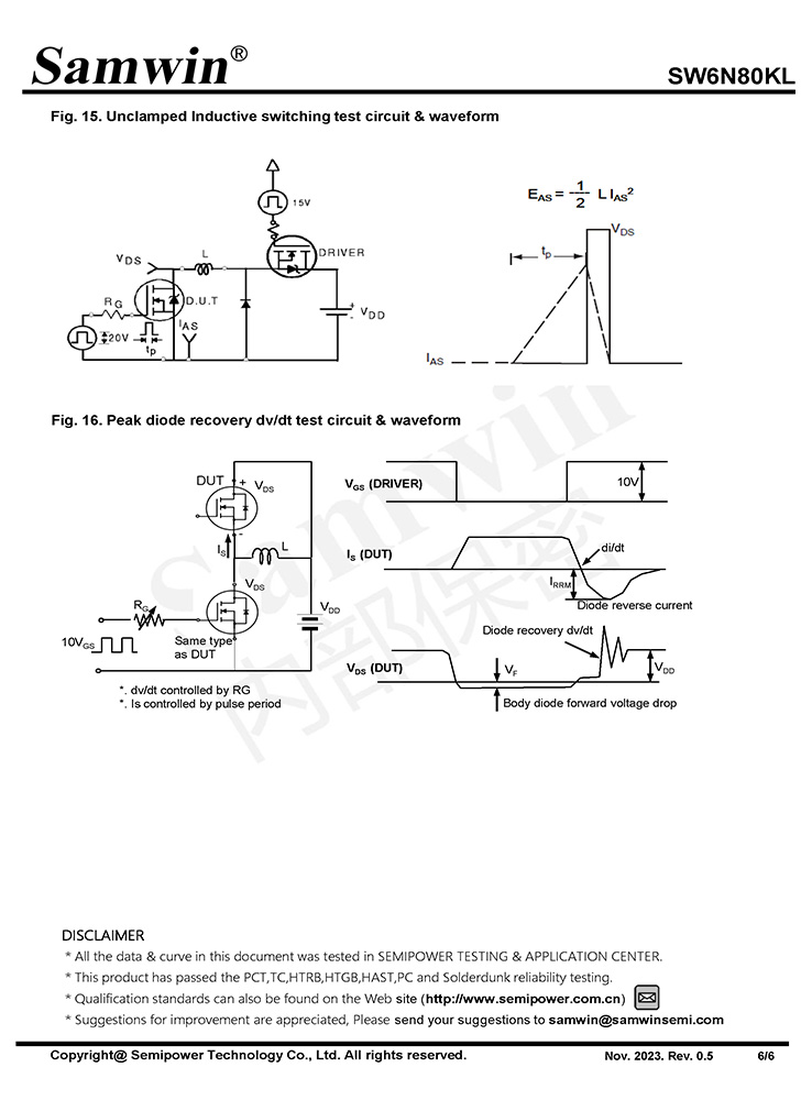 Samwin SW6N80KL N-channel Enhanced mode TO-220F/TO-252 MOSFET