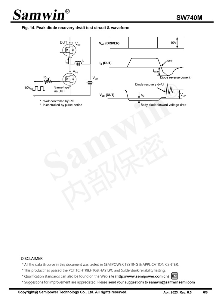 Samwin SW740M N-channel Enhanced mode TO-220F MOSFET