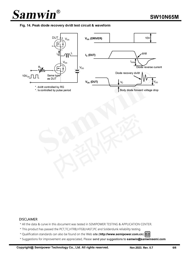 Samwin SW10N65M N-channel Enhanced mode TO-220F/TO-220FT MOSFET