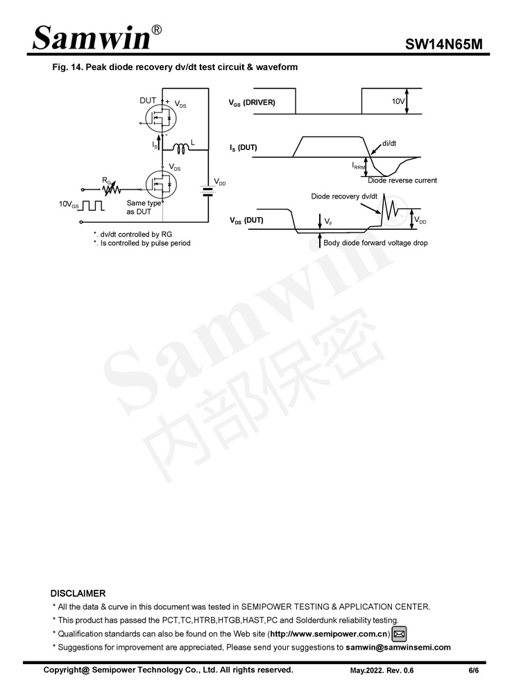 Samwin SW14N65M N-channel Enhanced mode TO-220F MOSFET