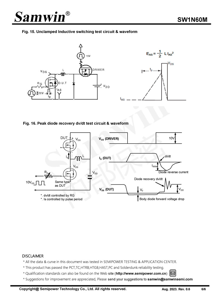 Samwin SW1N60M N-channel Enhanced mode TO-92/SOT-223 MOSFET