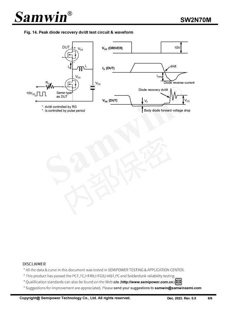 Samwin SW2N70M N-channel Enhanced mode TO-252 MOSFET