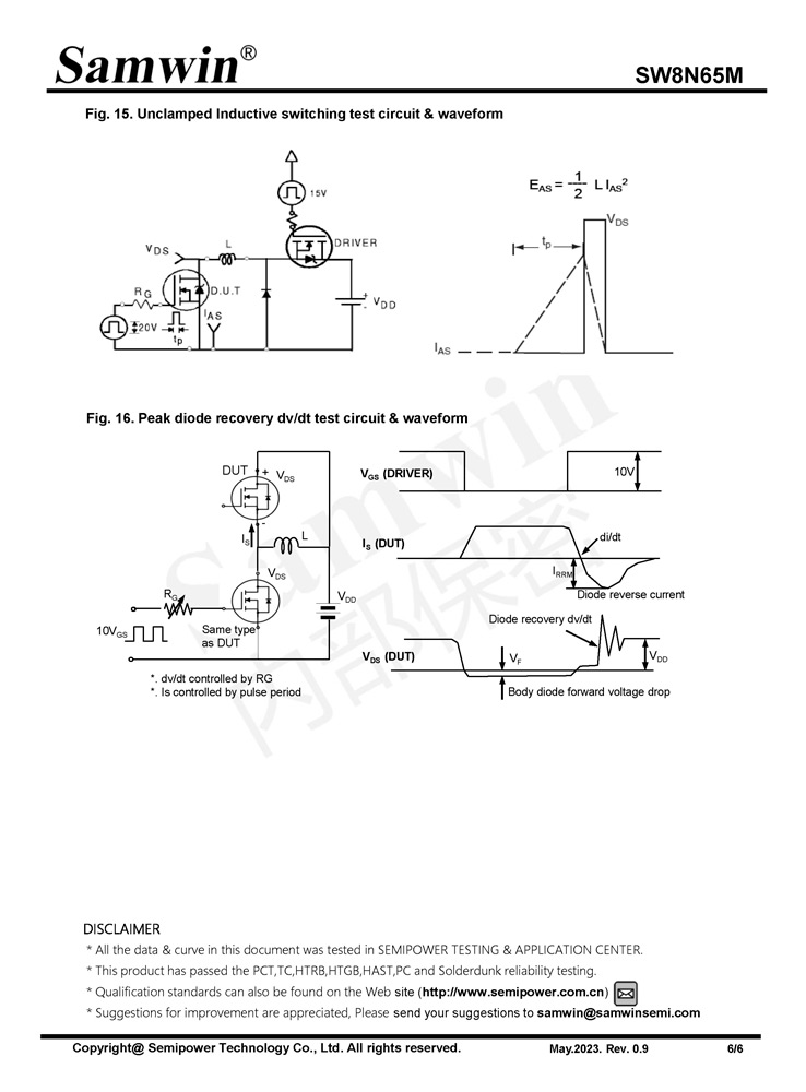 Samwin SW8N65M N-channel Enhanced mode TO-252/TO-251/TO-262N MOSFET