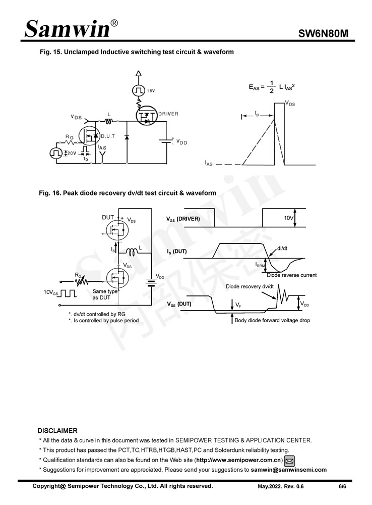 Samwin SW6N80M N-channel Enhanced mode TO-262N/TO-252 MOSFET