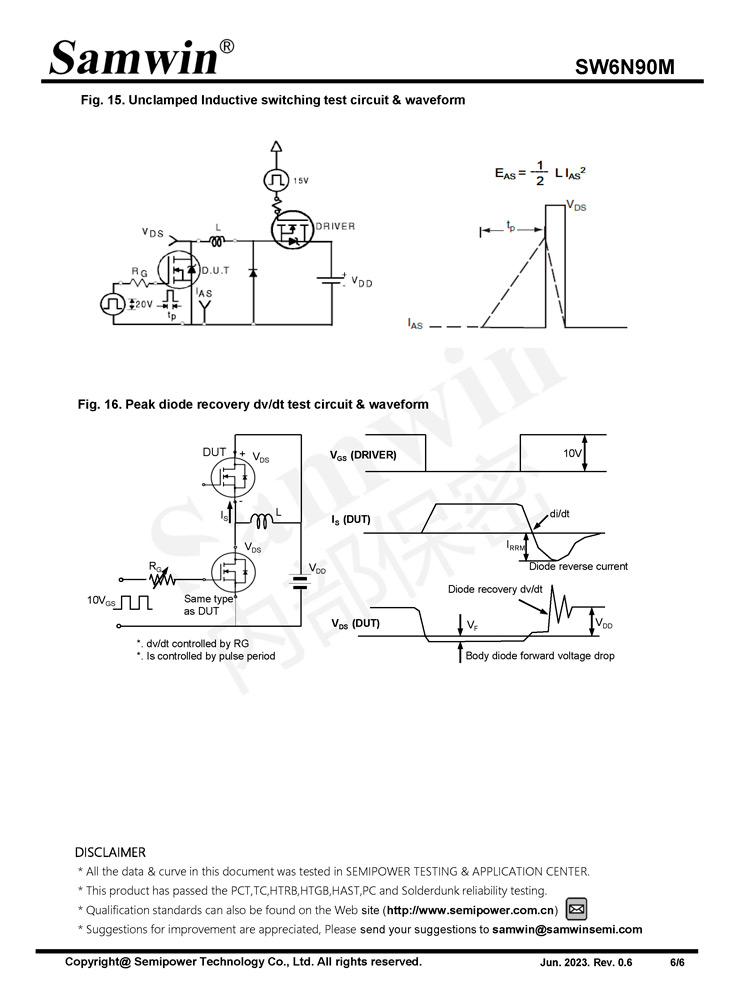 Samwin SW6N90M N-channel Enhanced mode TO-262N/TO-220F MOSFET